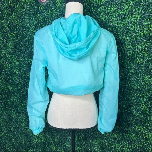 American Apparel Cropped Turquoise Aruba Blue Hoodie Sweatshirt Top Sz Small - Picture 3 of 9